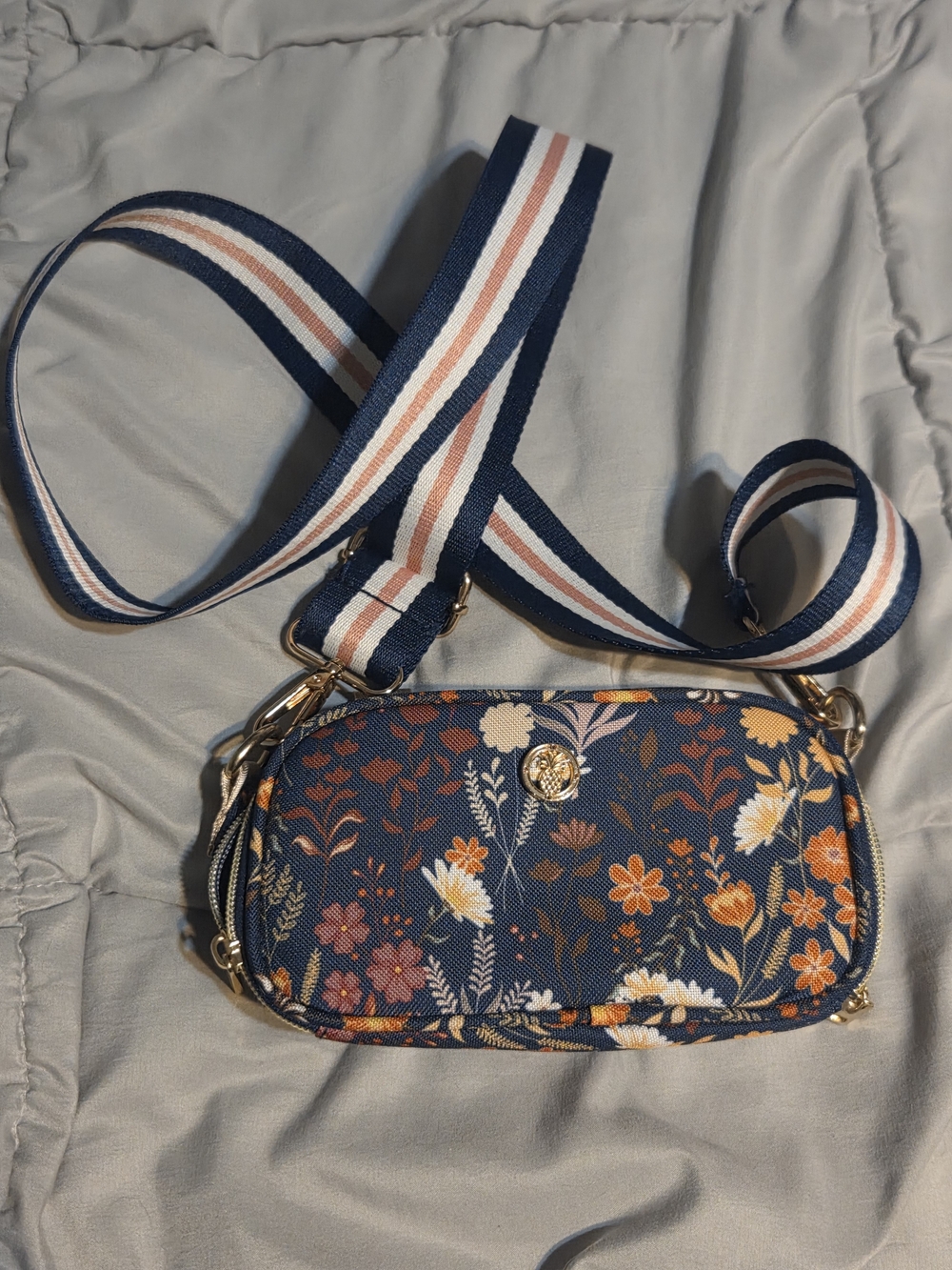 Simply Southern Navy Floral Crossbody Bag Striped Adjustable Strap
